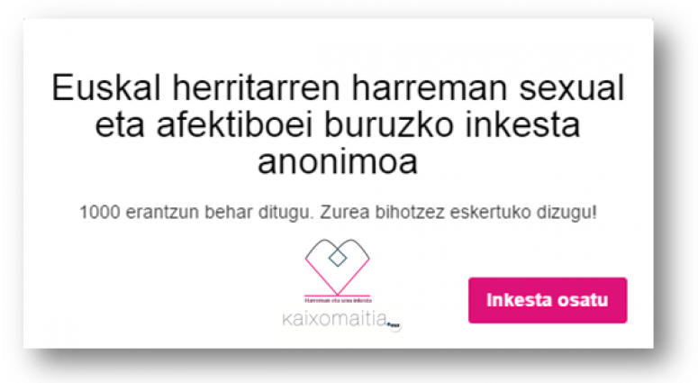 Kaixomaitiak “Euskal herritarren harreman sexual eta afektiboei buruzko online inkesta anonimoa” martxan jarri du
